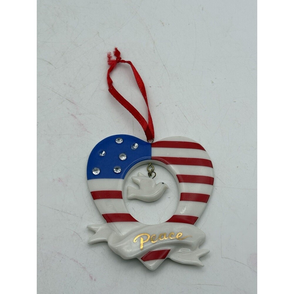 Avon Stars & Stripes Peace Heart Ornament Patriotic Flag Dove New in Box